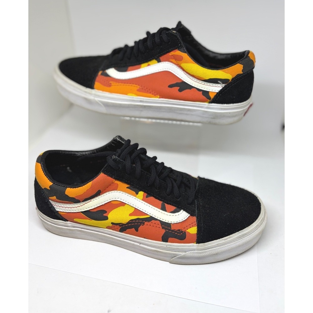 Vans Old Skool Sneakers Womens 8 Orange Pop Camo Good Suede Low Top Skate Shoes